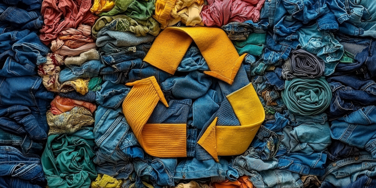 Bild: Recycling-Symbol aus verschiedenen Kleidungsstücken. 