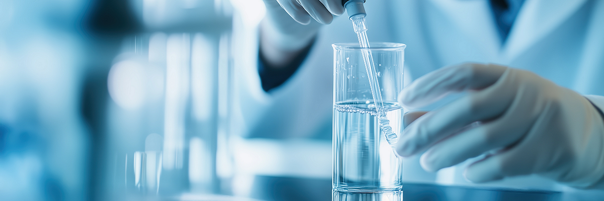 Analyse von Trinkwasserproben Wissenschaftler analysieren Trinkwasserproben mit Pipetten und Glasgeräten auf Verunreinigungen durch Mikroplastik.
