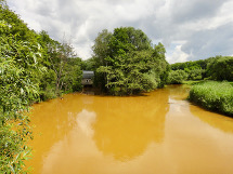 Ockerfärbung der Spree durch Eisenhydroxid.