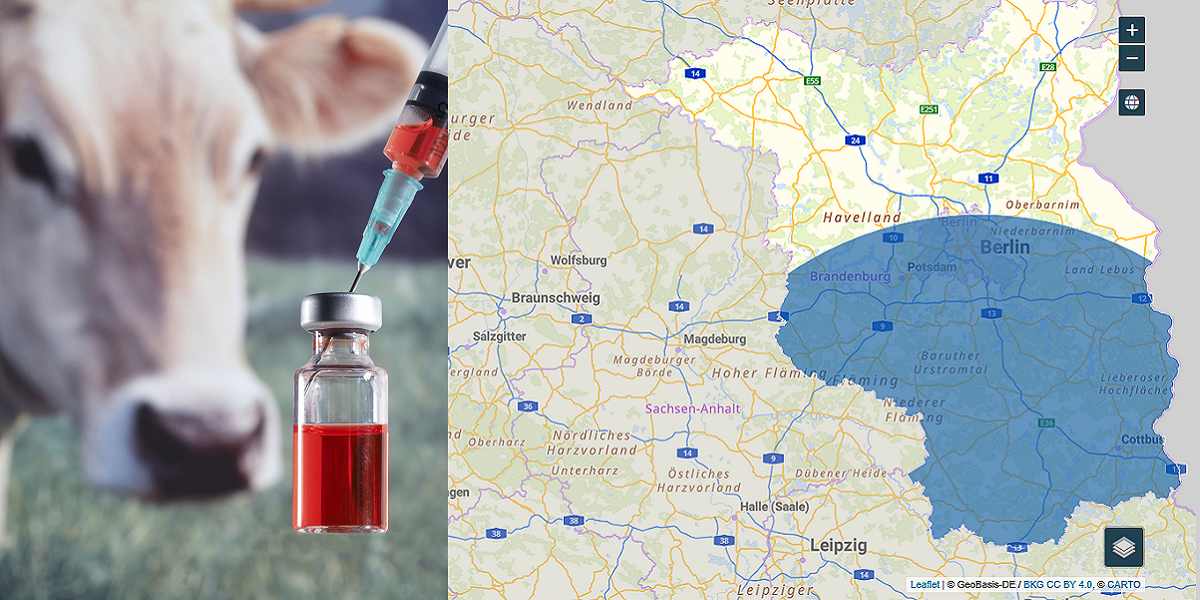 Bild: Collage Foto Tierseuchenimpfung und Karte Restiktionsgebiet in Brandenburg