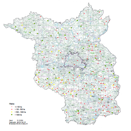 Grafik Karte der Forstbetriebsgemeinschaften in Brandenburg: Darstellung nach Fläche, Stand: 12/2024