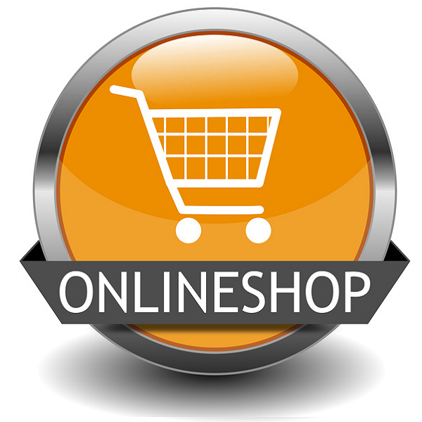 Onlinehandel rundes Emblem mit dem Wort Onlineshop