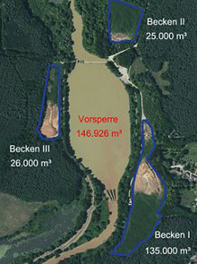 Sedimentationsbecken an der Vorsperre Bühlow.