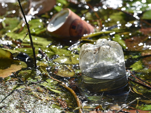 Plastikabfall treibt im Wasser.