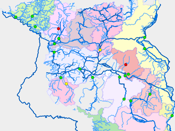 Kartenausschnitt aus der Auskunftsplattform Wasser - Darstellung Niedrigwasser (Quelle: Landesamt für Umwelt)