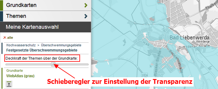 Ausschnitt Kartenanwendung Überschwemmungsgebiete