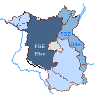 Grafik der Flussgebiete Brandenburgsmit hervorgehobenem Teileinzugsgebiet Havel