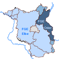 Grafik der Flussgebiete Brandenburgsmit hervorgehobenem Teileinzugsgebiet Oder