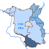 Grafik der Flussgebiete Brandenburgsmit hervorgehobenem Teileinzugsgebiet Schwarze Elster