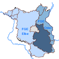 Grafik der Flussgebiete Brandenburgsmit hervorgehobenem Teileinzugsgebiet Spree
