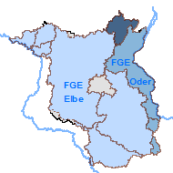 Grafik der Flussgebiete Brandenburgsmit hervorgehobenem Teileinzugsgebiet Ucker